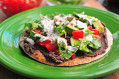 Tasty Kitchen Blog: Healthy Black Bean Tostadas with Cilantro Sauce. Guest post by Amy Johnson of She Wears Many Hats, recipe submitted by TK member Lindsay of Pinch of Yum.