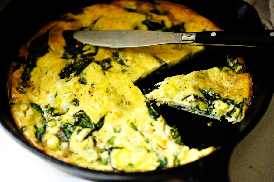 Tasty Kitchen Blog: Spinach, Scallion and Feta Frittata. Guest post by Georgia Pellegrini, recipe submitted by TK member Kristi of 30 Pounds of Apples.
