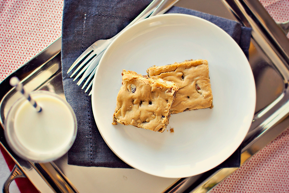 Tasty Kitchen Blog: Brown Butter Chocolate Chip Blondies. Guest post by Laurie McNamara of Simply Scratch, recipe submitted by TK member Sharon of Cheesy Pennies.