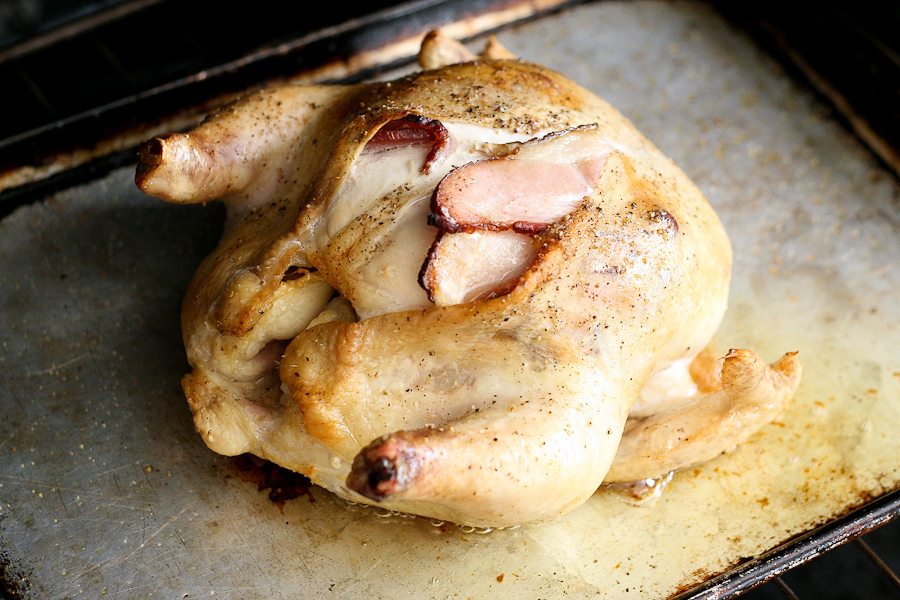 Tasty Kitchen Blog: Bacon Stuffed Whole Roasted Chicken with Cauliflower. Guest post by Natalie Perry of Perry's Plate, recipe submitted by TK member Jennifer of Mama Schelle Says.