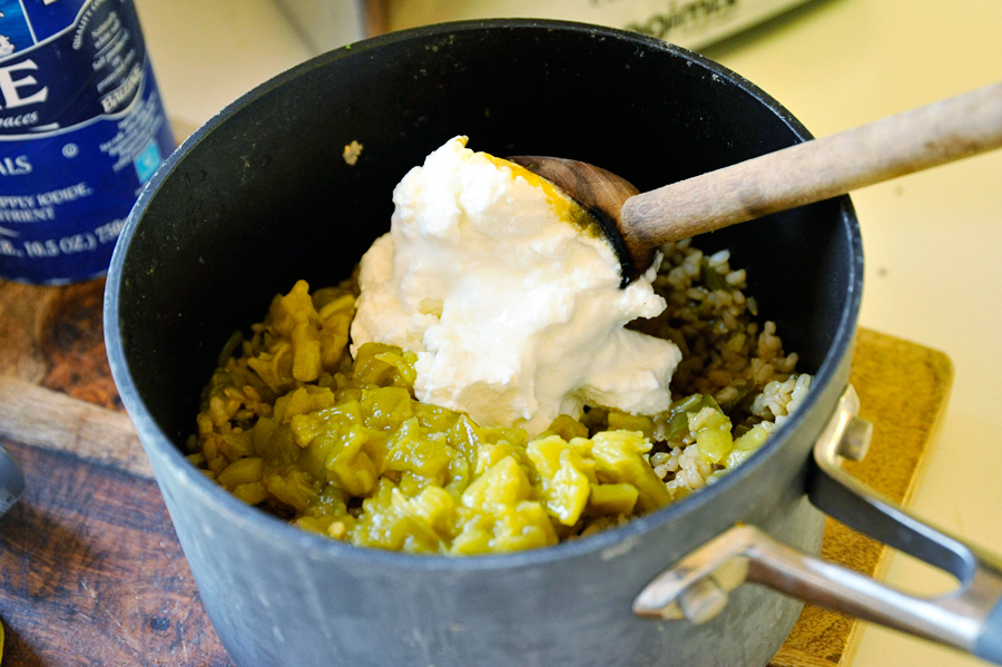 Tasty Kitchen Blog: Cheesy Baked Green Chile Rice. Guest post by Georgia Pellegrini, recipe submitted by TK member Lindsay of FunnyLove.