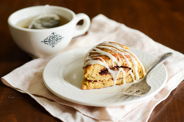 Tasty Kitchen Blog: Pumpkin Cinnamon Roll Scones. Guest post by Erica Kastner of Buttered Side Up, recipe submitted by TK member Erin of Naturally Ella.