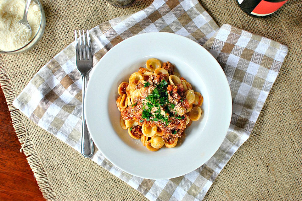 Tasty Kitchen Blog: Orecchiette Bolognese. Guest post by Laurie McNamara of Simply Scratch, recipe submitted by TK member Nam of The Culinary Chronicles.