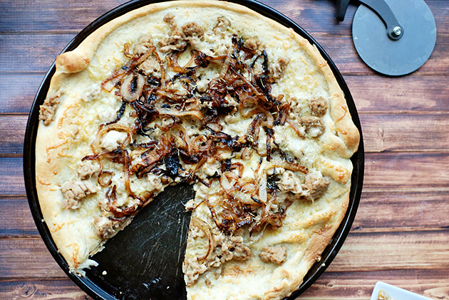 Tasty Kitchen Blog: Looks Delicious! (Caramelized Onion and Sausage Pizza, submitted by TK member Tanya Schroeder of Lemons for Lulu)