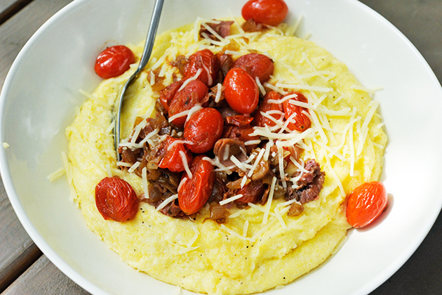 Tasty Kitchen Blog: Parmesan Polenta with Tomatoes and Prosciutto. Guest post by Georgia Pellegrini, recipe submitted by TK member Melanie of A Beautiful Bite.