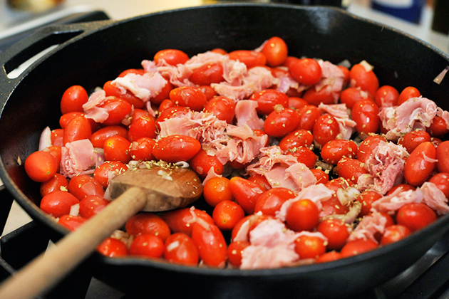 Tasty Kitchen Blog: Parmesan Polenta with Tomatoes and Prosciutto. Guest post by Georgia Pellegrini, recipe submitted by TK member Melanie of A Beautiful Bite.