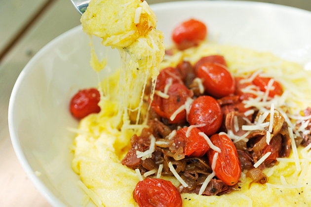 Tasty Kitchen Blog: Parmesan Polenta with Tomatoes and Prosciutto. Guest post by Georgia Pellegrini, recipe submitted by TK member Melanie of A Beautiful Bite.