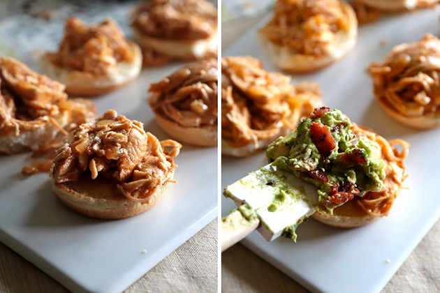 Spicy Pulled Chicken Sliders with Bacon Queso Guacamole | Tasty Kitchen ...