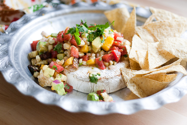 Tasty Kitchen Blog: Grilled Brie with Grilled Corn and Mango Salsa. Guest post by Natalie Perry of Perry's Plate, recipe submitted by TK member Justine of Cooking and Beer.