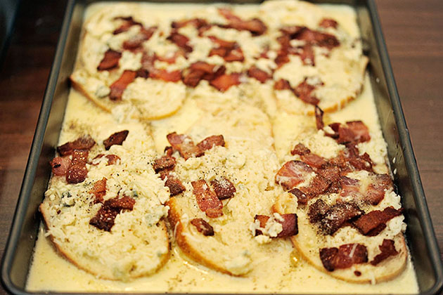 Tasty Kitchen Blog: Artichoke Bread Pudding with Bacon and Gorgonzola. Guest post by Georgia Pellegrini, recipe submitted by TK member Lauren of Climbing Grier Mountain.