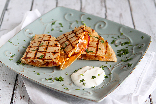 Tasty Kitchen Blog: Grilled Buffalo Chicken Quesadillas. Guest post by Dara Michalski of Cookin' Canuck, recipe submitted by TK member Phoebe of Feed Me Phoebe.