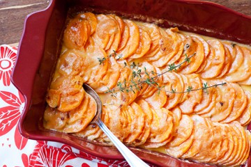 Tasty Kitchen Blog: Scalloped Hasselback Sweet Potatoes. Guest post by Natalie Perry of Perry's Plate, recipe submitted by TK member Tove of Sweet Sour Savory.