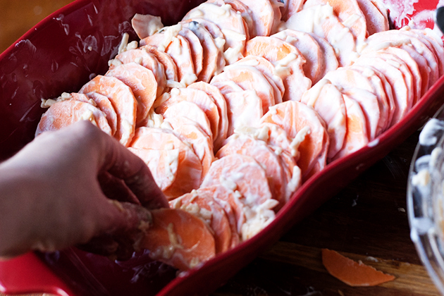 Tasty Kitchen Blog: Scalloped Hasselback Sweet Potatoes. Guest post by Natalie Perry of Perry's Plate, recipe submitted by TK member Tove of Sweet Sour Savory.