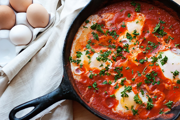 Amazing Egg-Tomato Dish Prepared Moroccan Style with Peas and