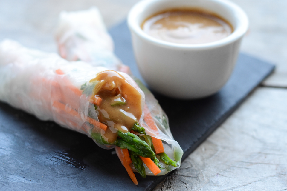 Tasty Kitchen Blog: Shrimp Spring Rolls with Sweet and Spicy Peanut Dipping Sauce. Guest post by Erica Kastner of Buttered Side Up, recipe submitted by TK member Lauren of Lauren's Latest.