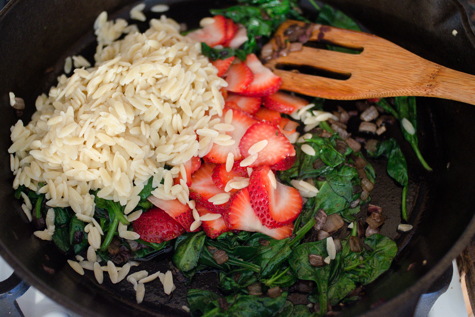 Tasty Kitchen Blog: Warm Strawberry Bacon Orzo Salad. Guest post by Erica Kastner of Buttered Side Up, recipe submitted by TK member Jessica of How Sweet It Is.