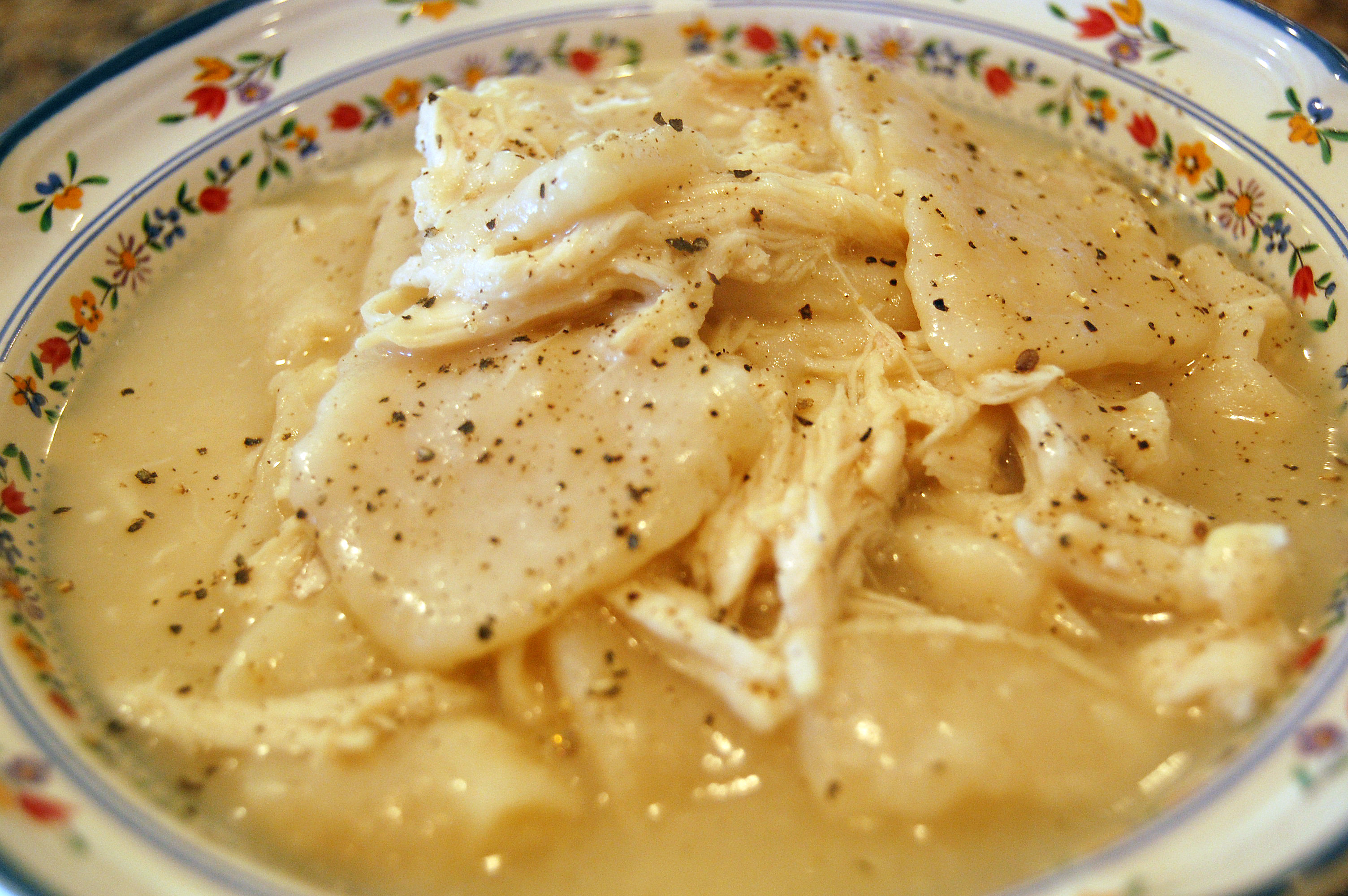 Chicken and dumplings using can biscuits